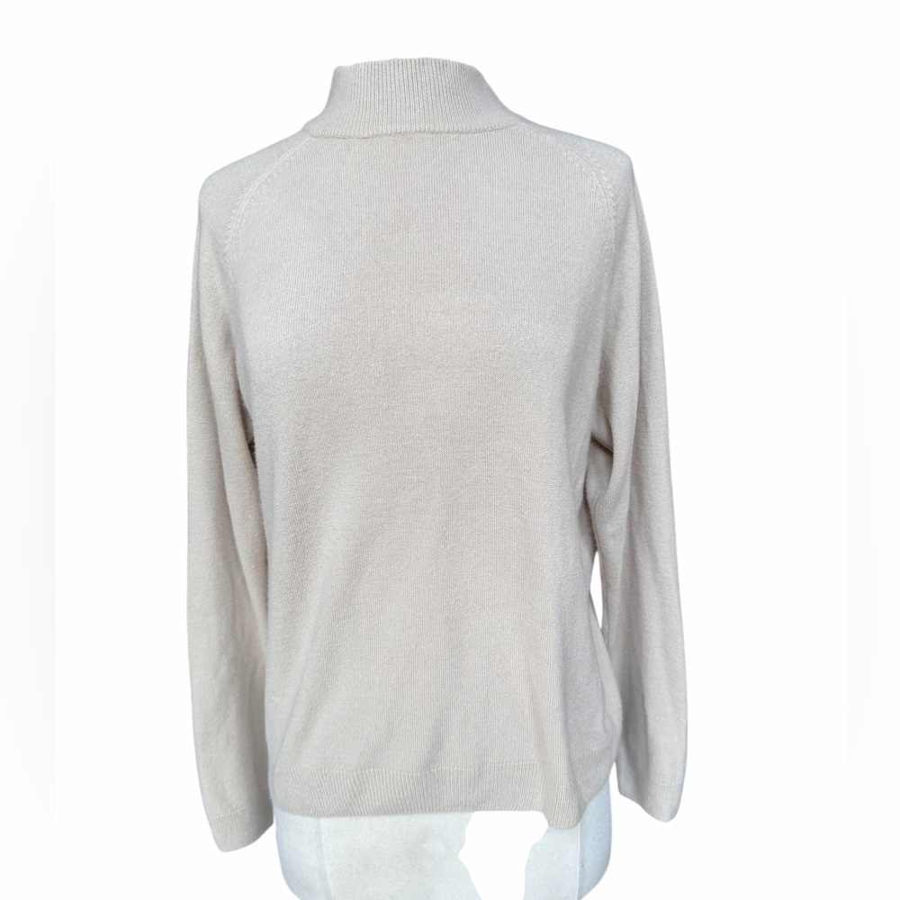 Late 1990s/Y2K Studio Works 100% Acrylic Tan Mock-Neck Back Quarter Zip Lightwei